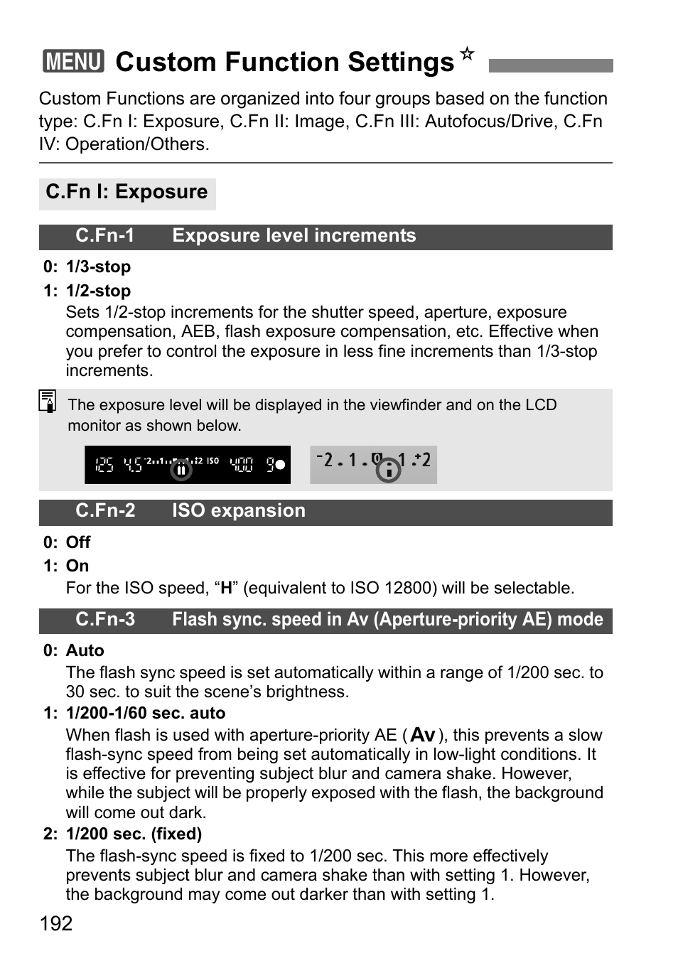 3custom function settings n | Canon 550D User Manual | Page 192 / 260