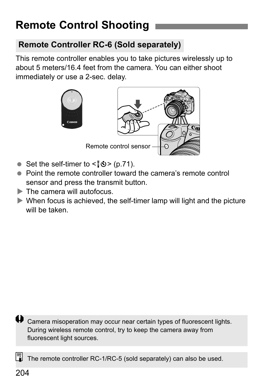 Remote control shooting | Canon 550D User Manual | Page 204 / 260