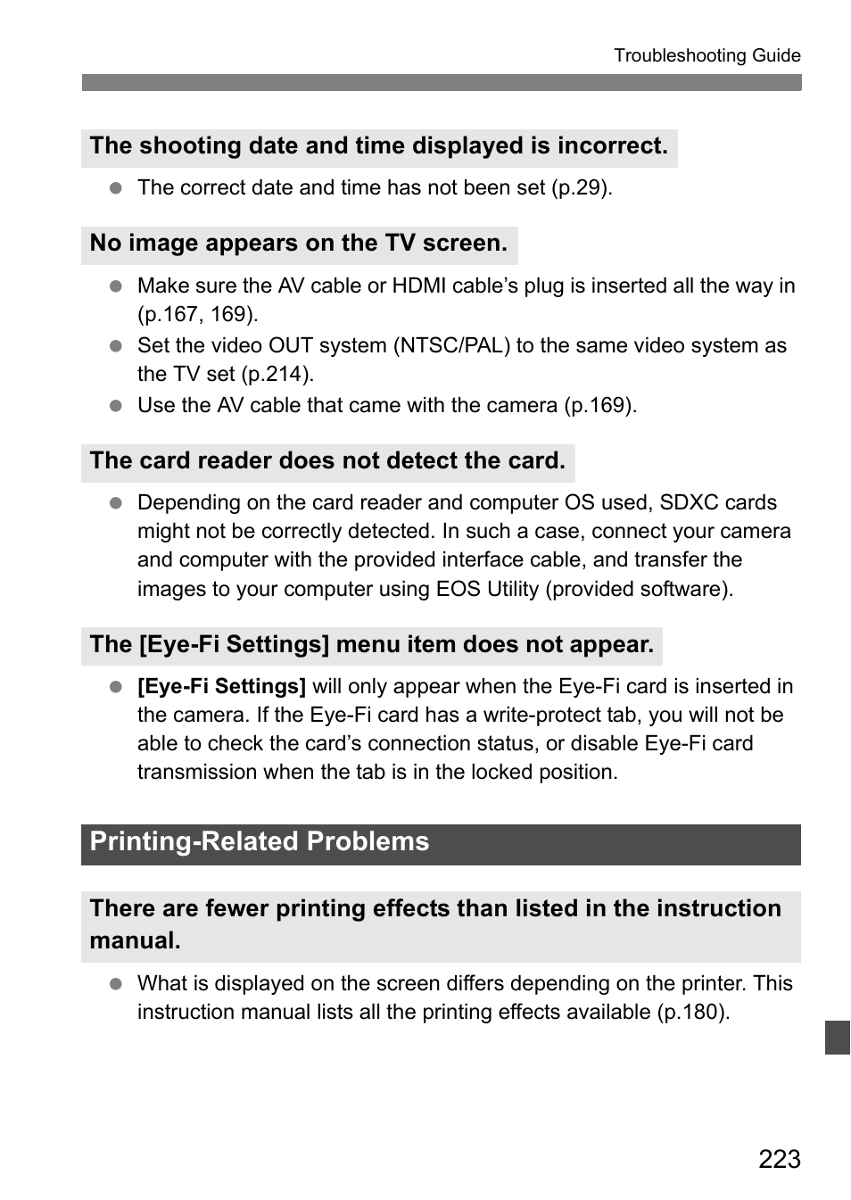 Printing-related problems | Canon 550D User Manual | Page 223 / 260