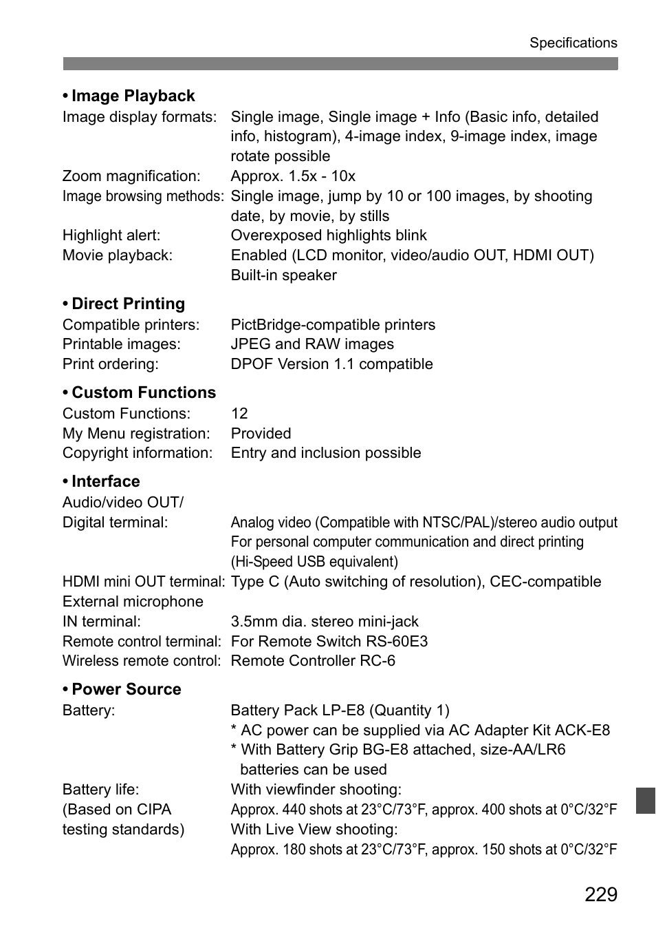 Canon 550D User Manual | Page 229 / 260