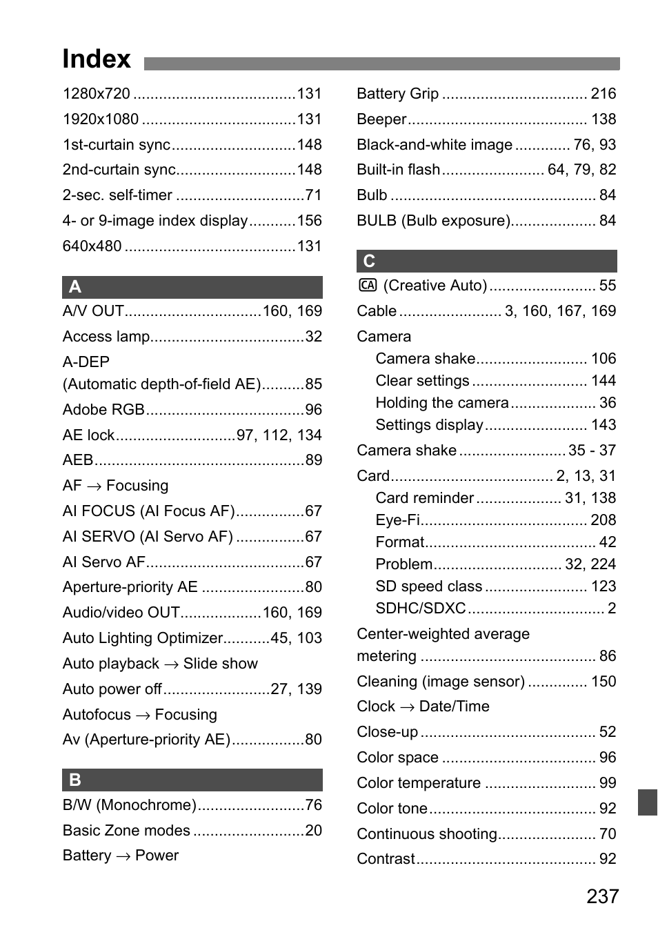 Index | Canon 550D User Manual | Page 237 / 260