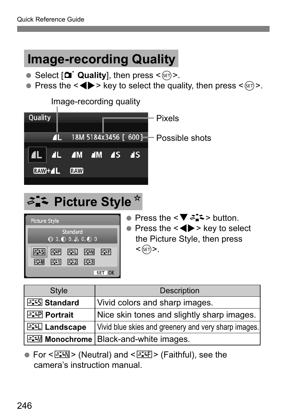 Image-recording quality, A picture style n | Canon 550D User Manual | Page 246 / 260