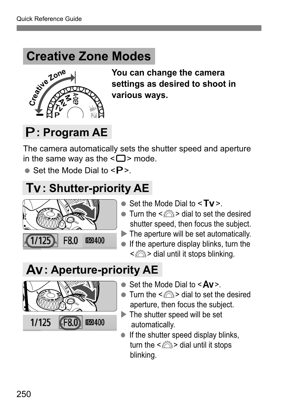 Creative zone modes | Canon 550D User Manual | Page 250 / 260