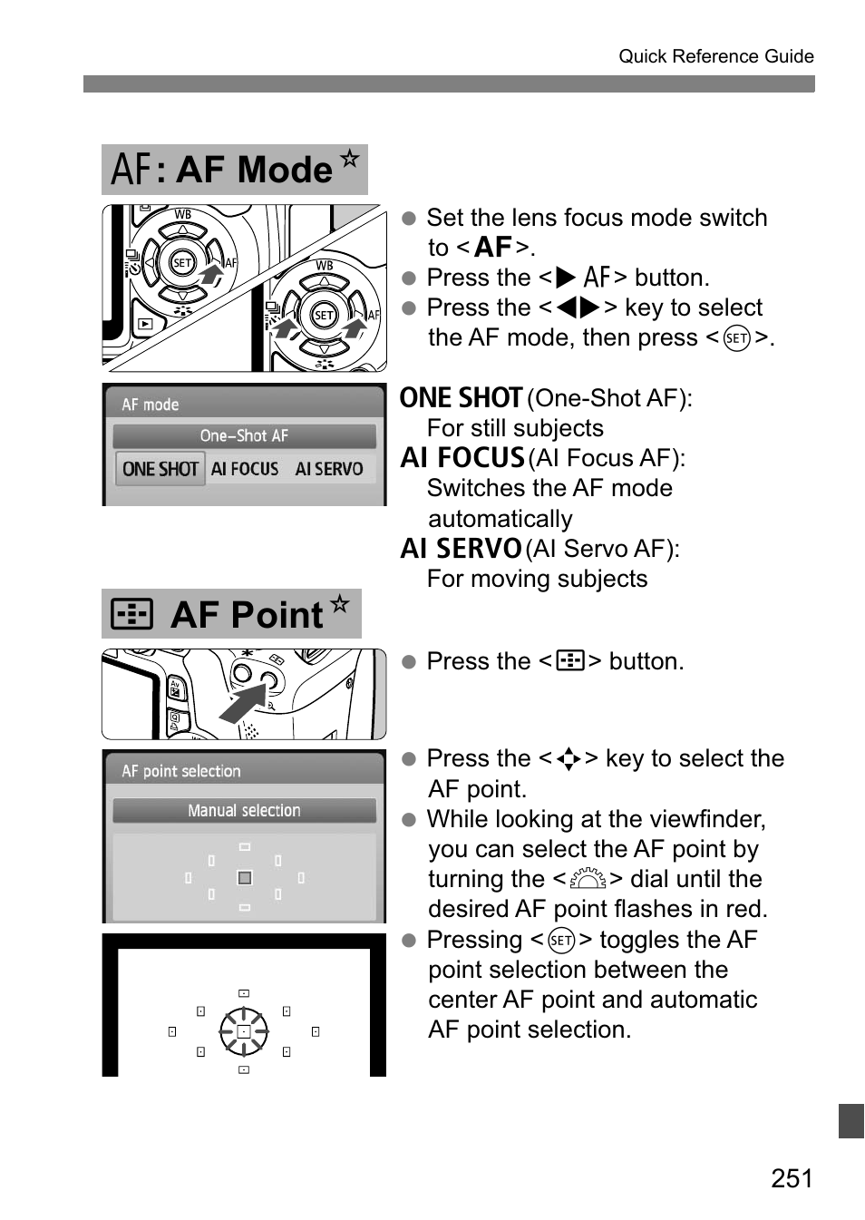 S af point n e : af mode n | Canon 550D User Manual | Page 251 / 260
