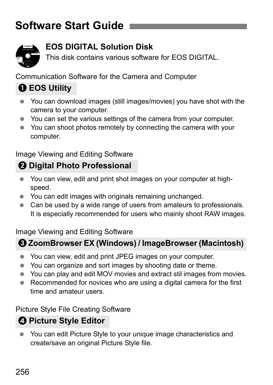 Software start guide | Canon 550D User Manual | Page 256 / 260