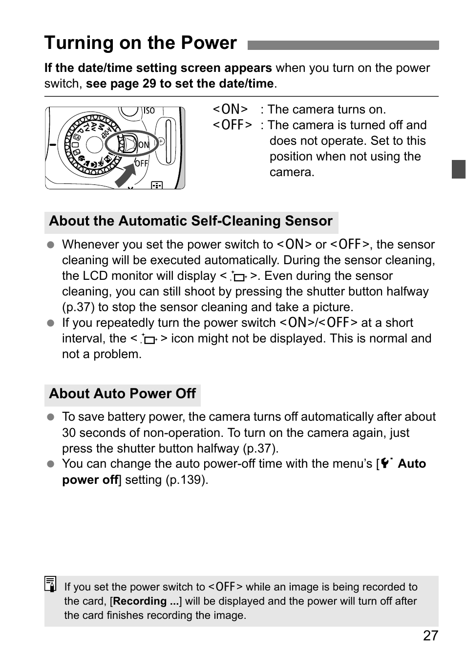 Turning on the power | Canon 550D User Manual | Page 27 / 260