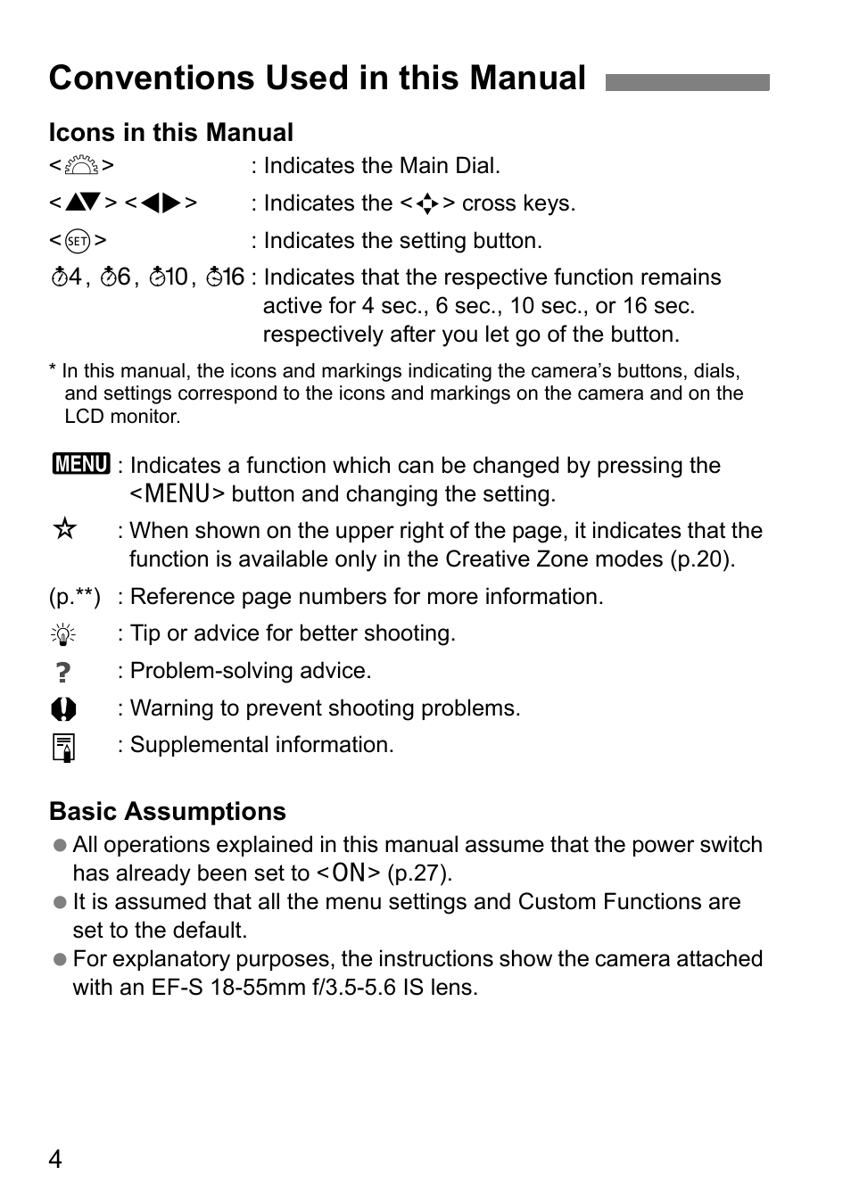 Conventions used in this manual | Canon 550D User Manual | Page 4 / 260