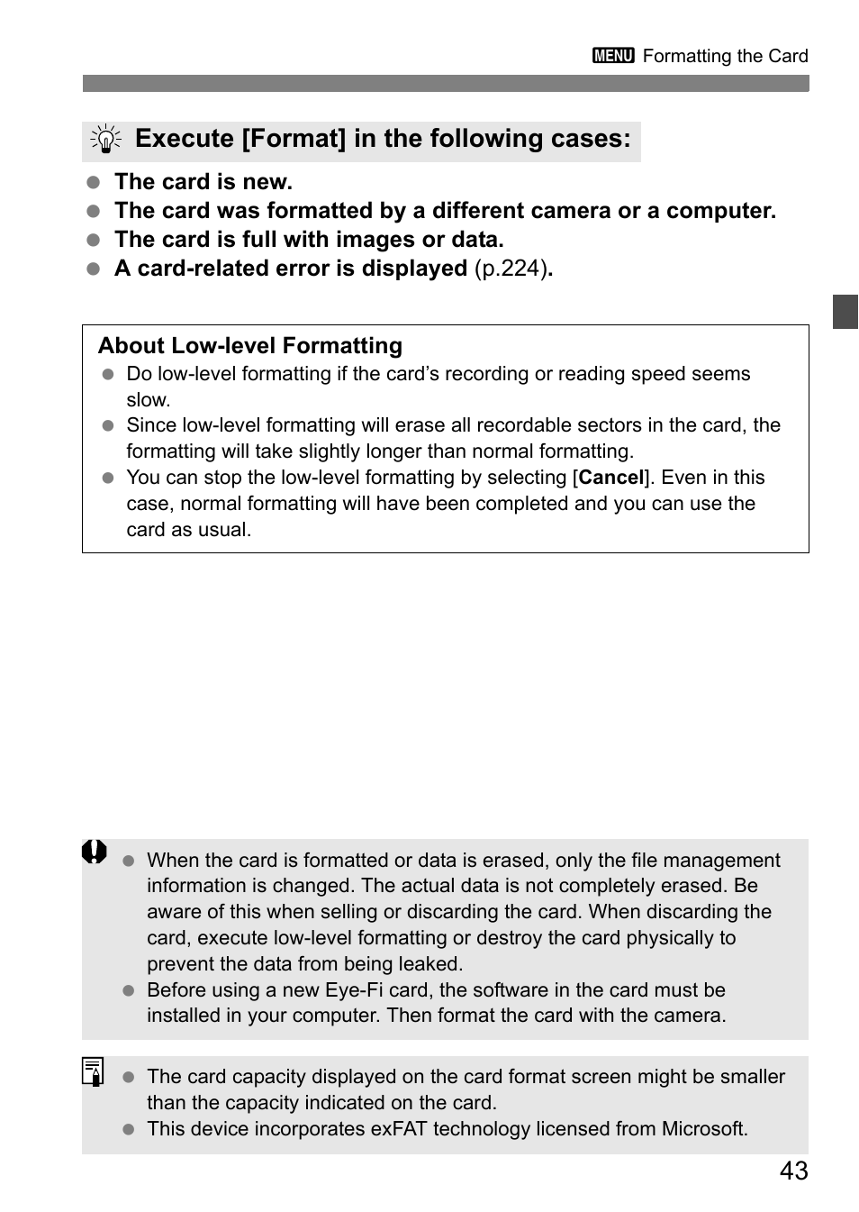 Execute [format] in the following cases | Canon 550D User Manual | Page 43 / 260