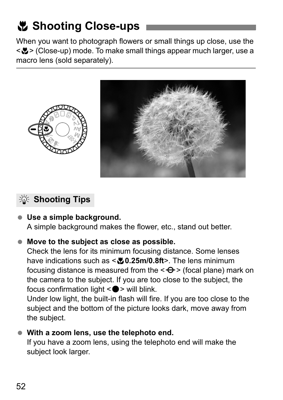 4 shooting close-ups | Canon 550D User Manual | Page 52 / 260