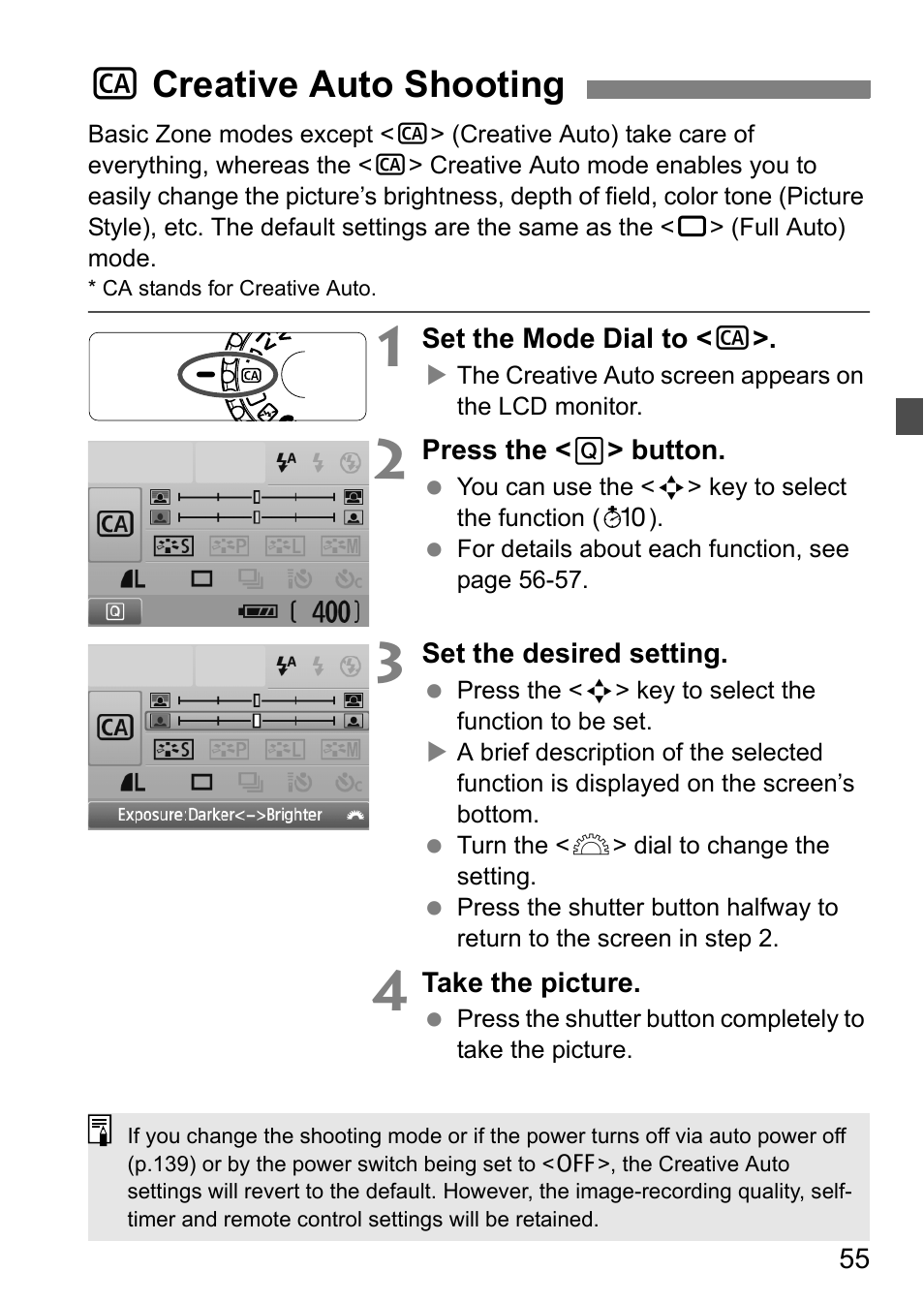 C creative auto shooting | Canon 550D User Manual | Page 55 / 260