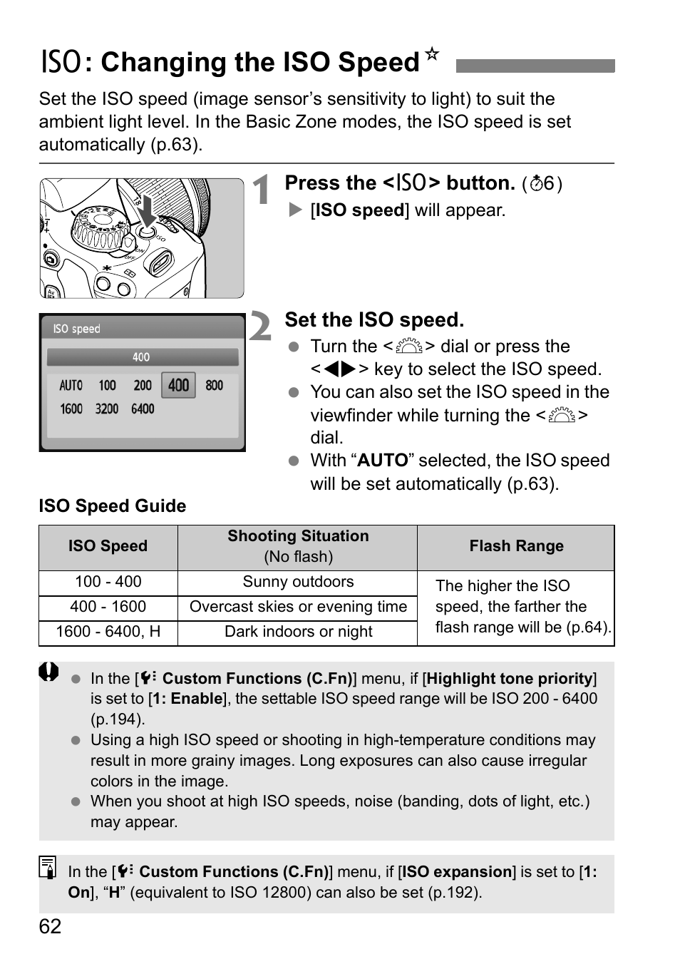 Z: changing the iso speed n | Canon 550D User Manual | Page 62 / 260