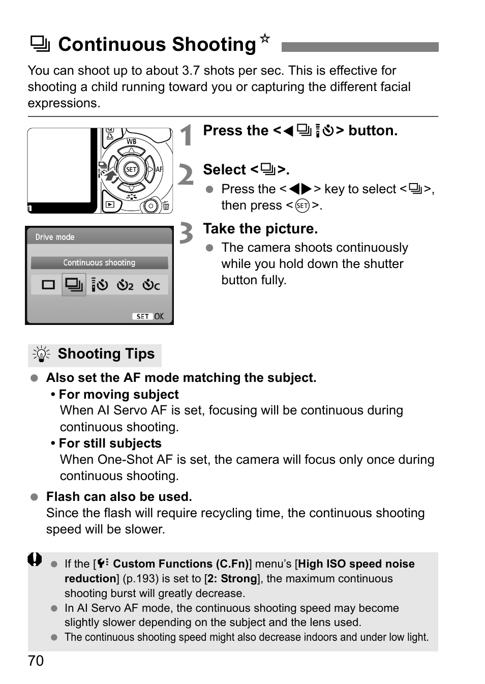Icontinuous shooting n | Canon 550D User Manual | Page 70 / 260