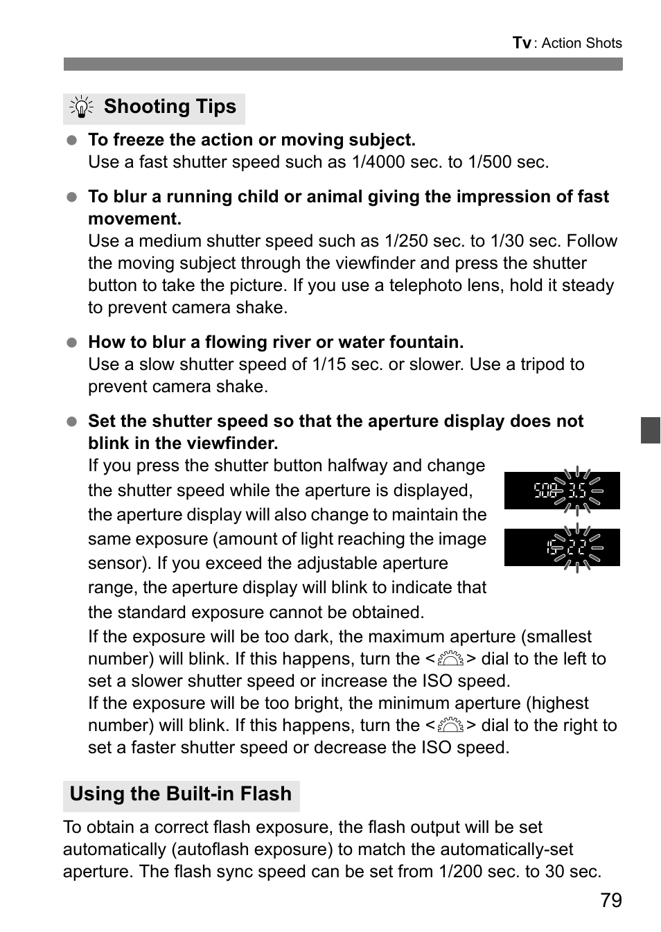 Shooting tips using the built-in flash | Canon 550D User Manual | Page 79 / 260