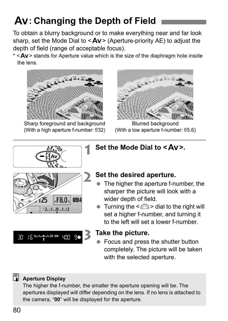 F: changing the depth of field | Canon 550D User Manual | Page 80 / 260