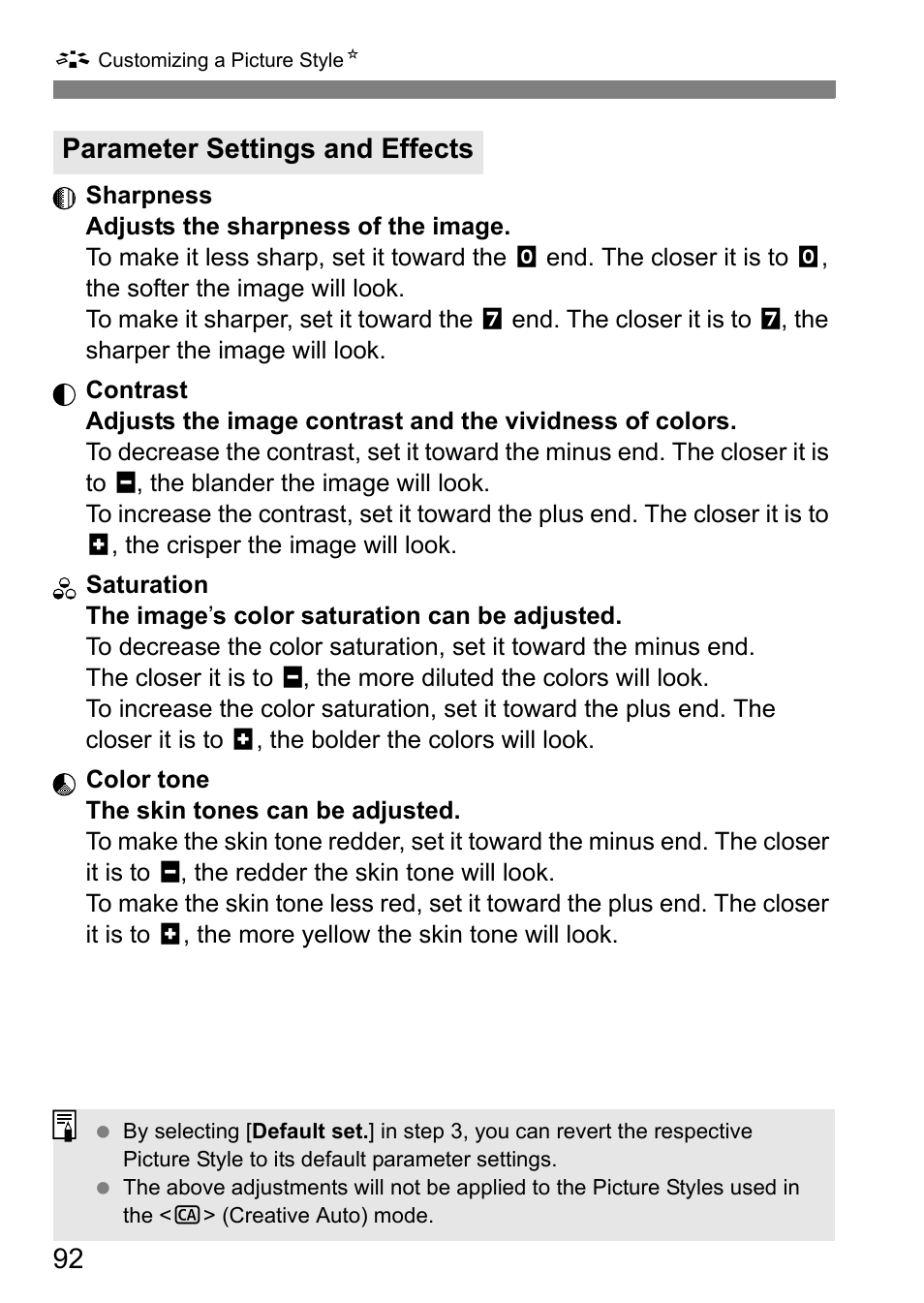 Parameter settings and effects | Canon 550D User Manual | Page 92 / 260