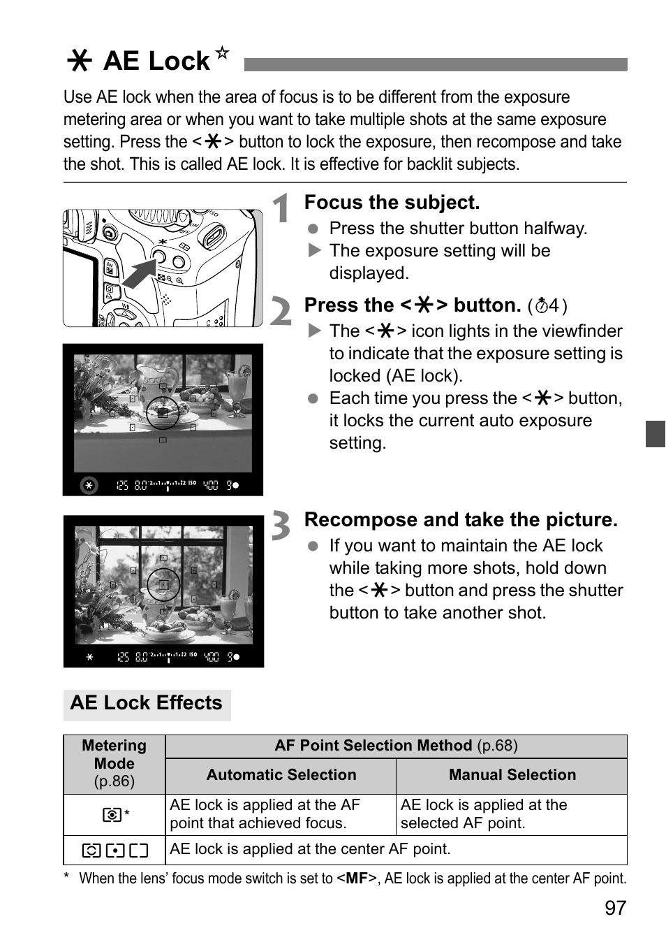 Aae lock n | Canon 550D User Manual | Page 97 / 260