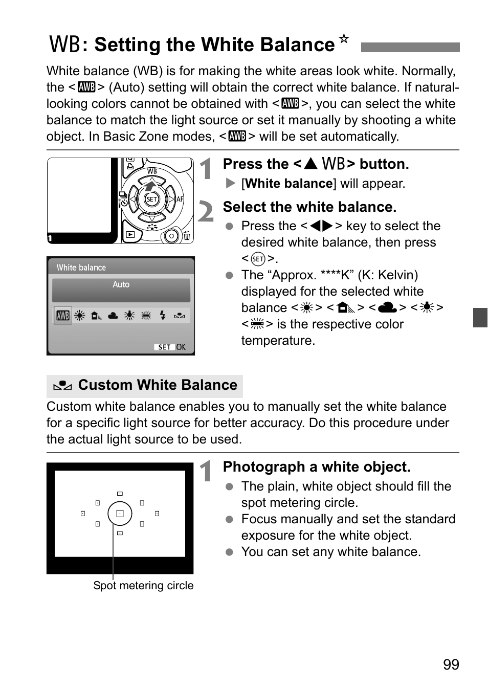 B: setting the white balance n | Canon 550D User Manual | Page 99 / 260