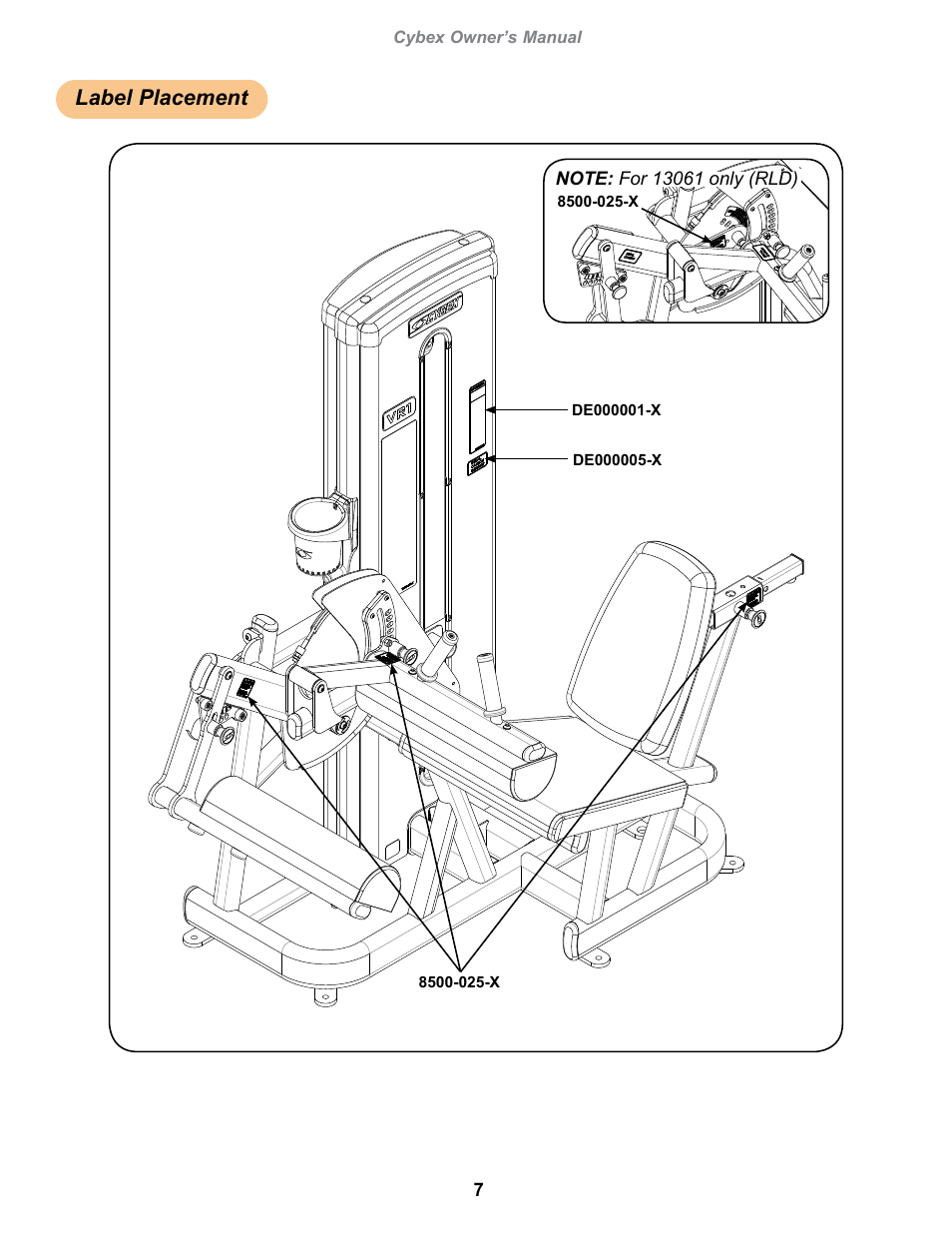 Label placement | Cybex 13060-999 VR1 Seated Leg Curl User Manual | Page 7 / 28