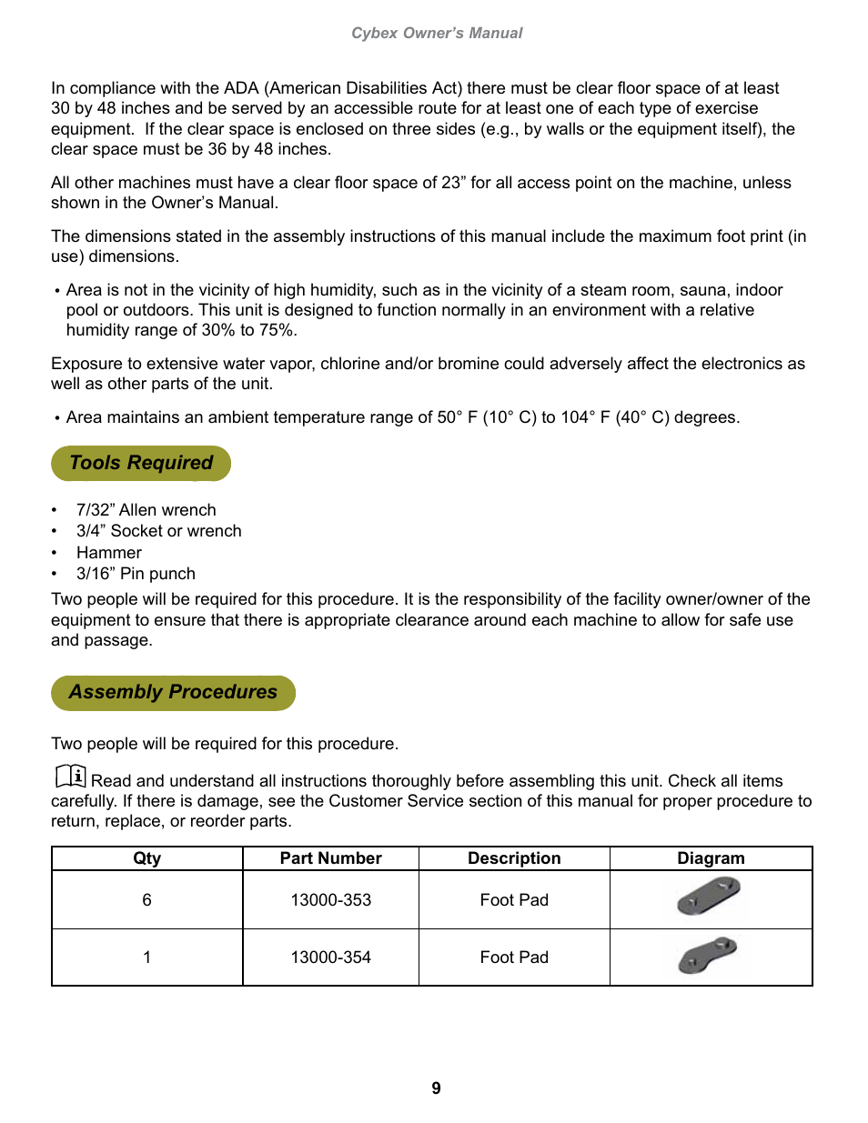 Tools required, Assembly procedures | Cybex 13060-999 VR1 Seated Leg Curl User Manual | Page 9 / 28