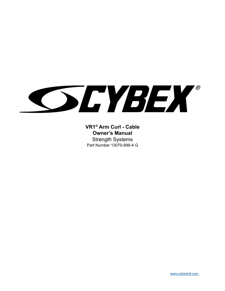 Cybex 13070-999 VR1 Arm Curl User Manual | 26 pages