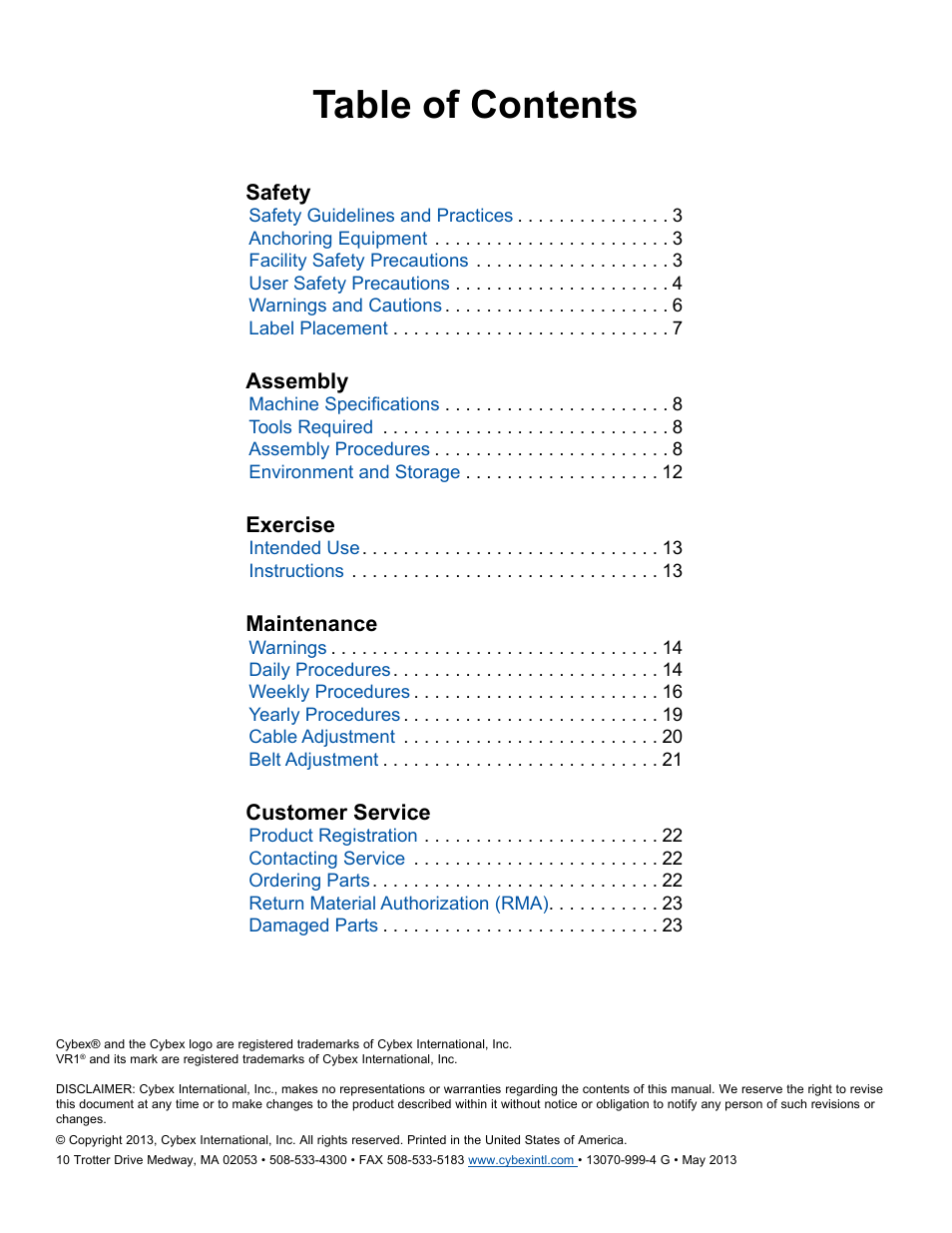 Cybex 13070-999 VR1 Arm Curl User Manual | Page 2 / 26