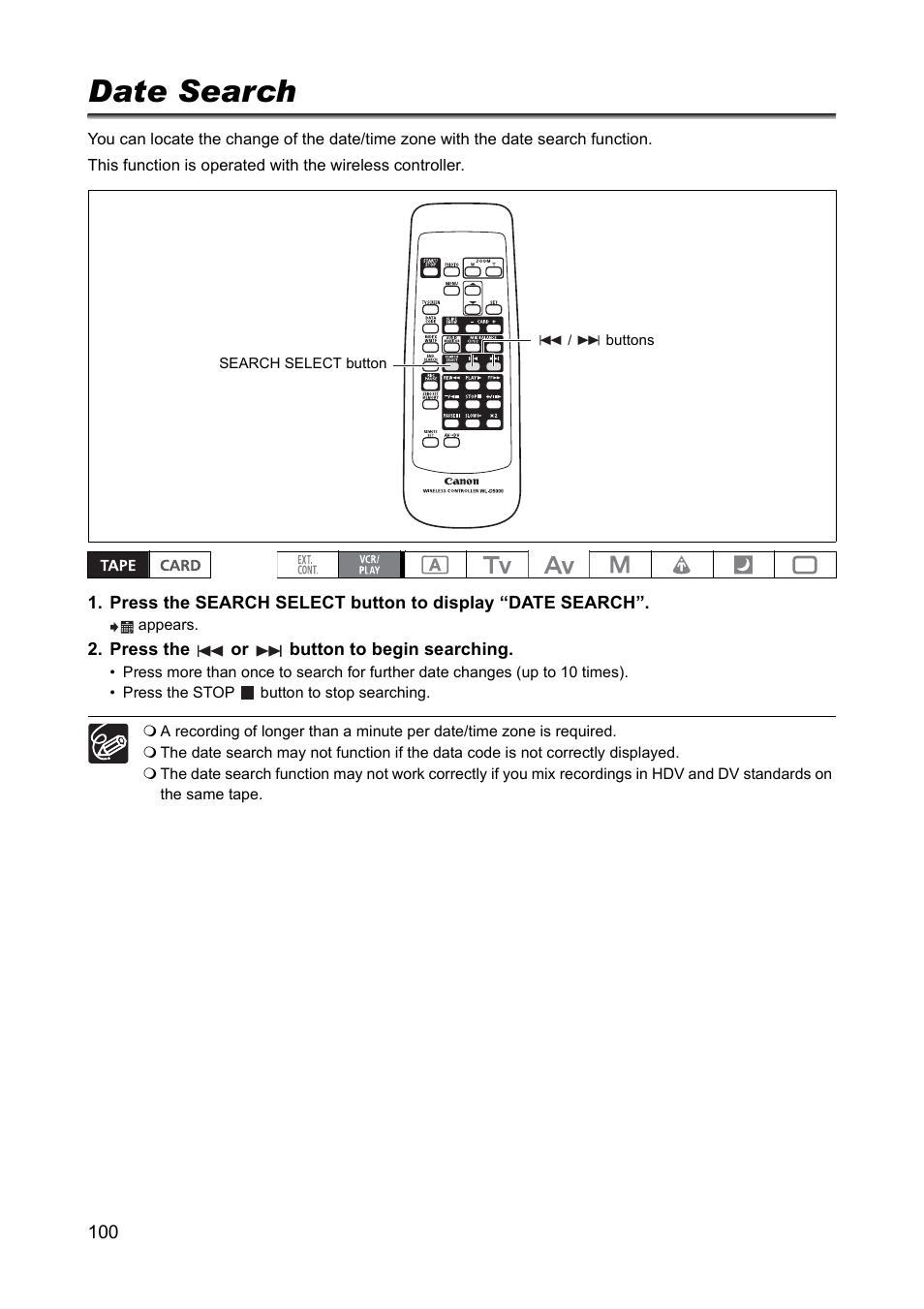 Date search | Canon XH A1 User Manual | Page 100 / 159