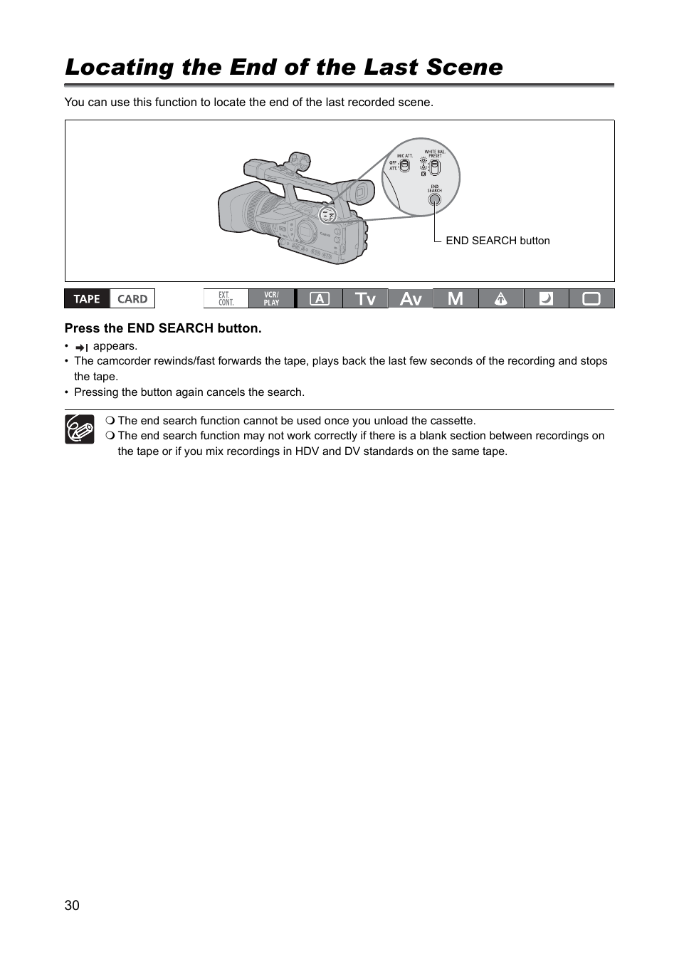 Locating the end of the last scene | Canon XH A1 User Manual | Page 30 / 159