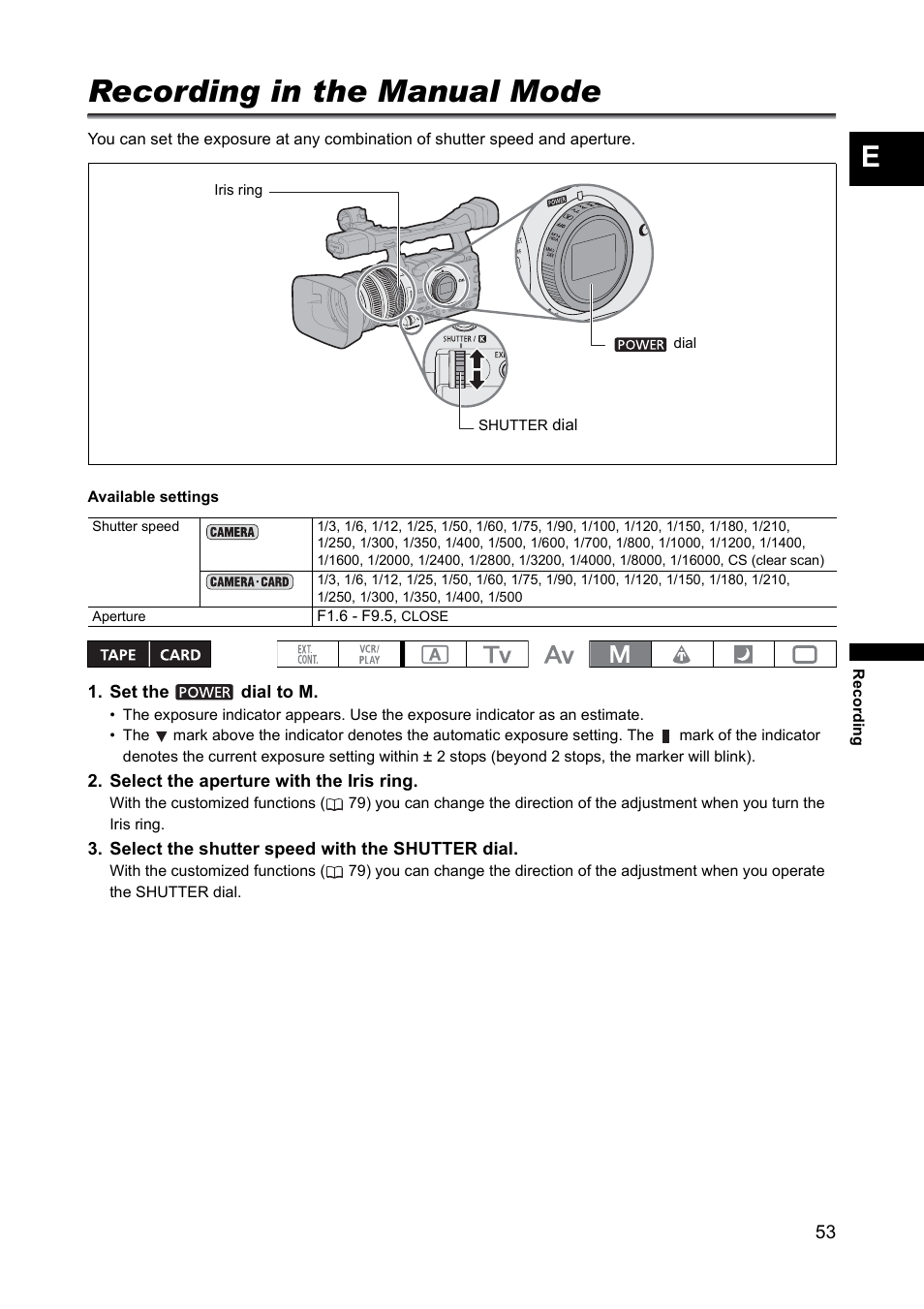 Recording in the manual mode | Canon XH A1 User Manual | Page 53 / 159