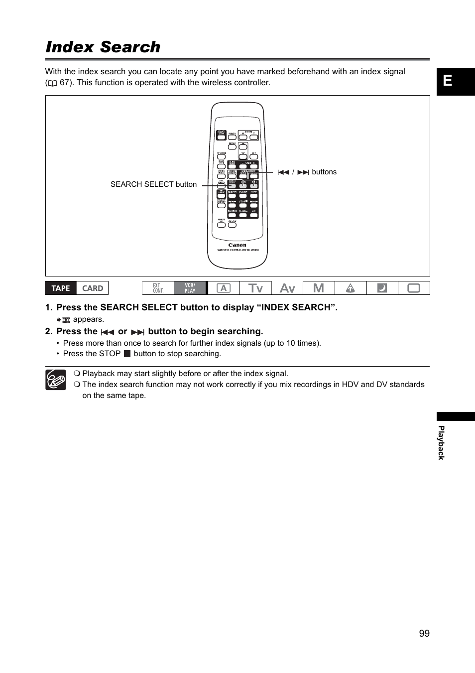 Index search | Canon XH A1 User Manual | Page 99 / 159