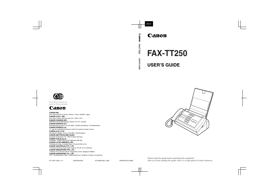 Canon FAX-TT250 User Manual | 59 pages