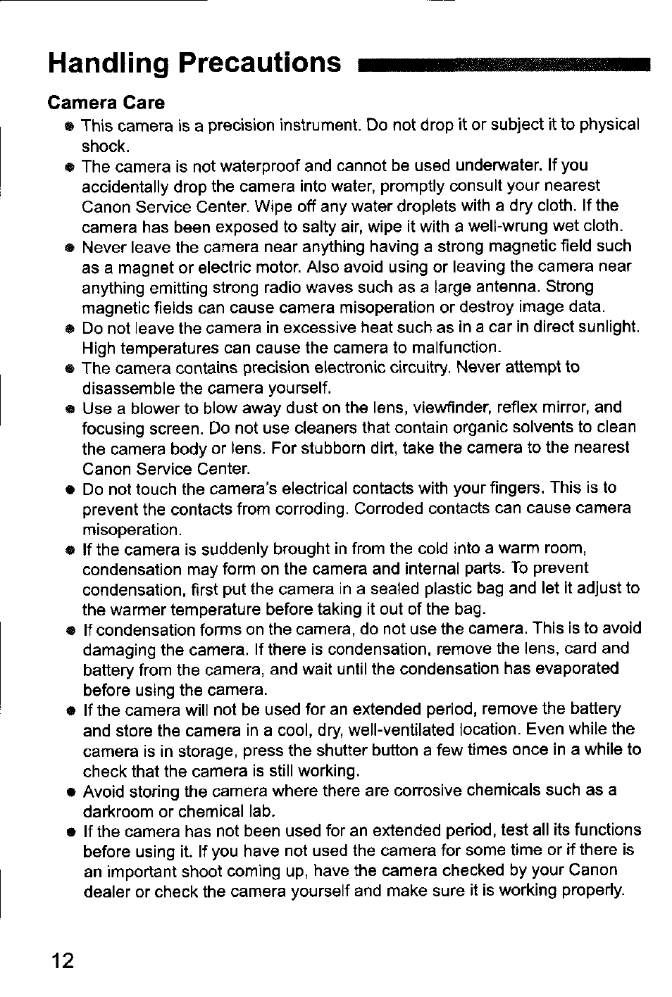 Handling precautions | Canon EOS-1D Mark IV User Manual | Page 12 / 276