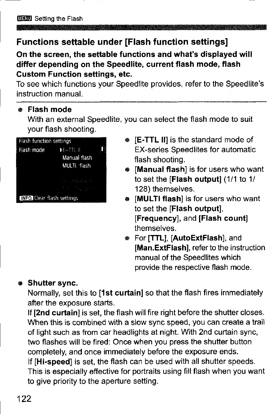 Functions settable under [flash function settings | Canon EOS-1D Mark IV User Manual | Page 122 / 276