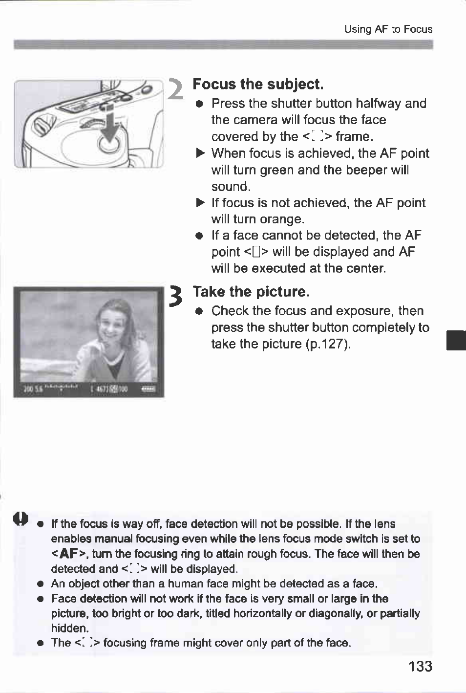 Focus the subject, Take the picture | Canon EOS-1D Mark IV User Manual | Page 133 / 276
