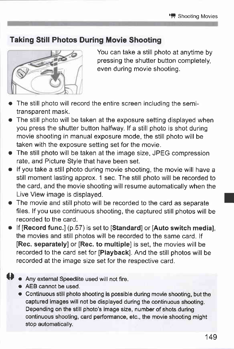 Taking still photos during movie shooting | Canon EOS-1D Mark IV User Manual | Page 149 / 276