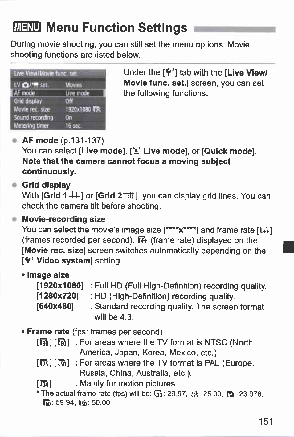Menu function settings, Shooting function settings | Canon EOS-1D Mark IV User Manual | Page 151 / 276