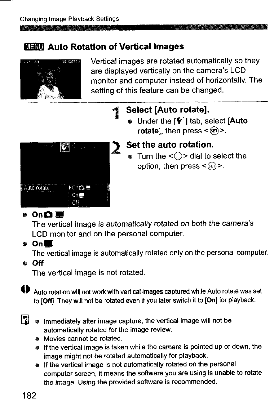 Auto rotation of vertical images, Select [auto rotate, Set the auto rotation | Canon EOS-1D Mark IV User Manual | Page 182 / 276