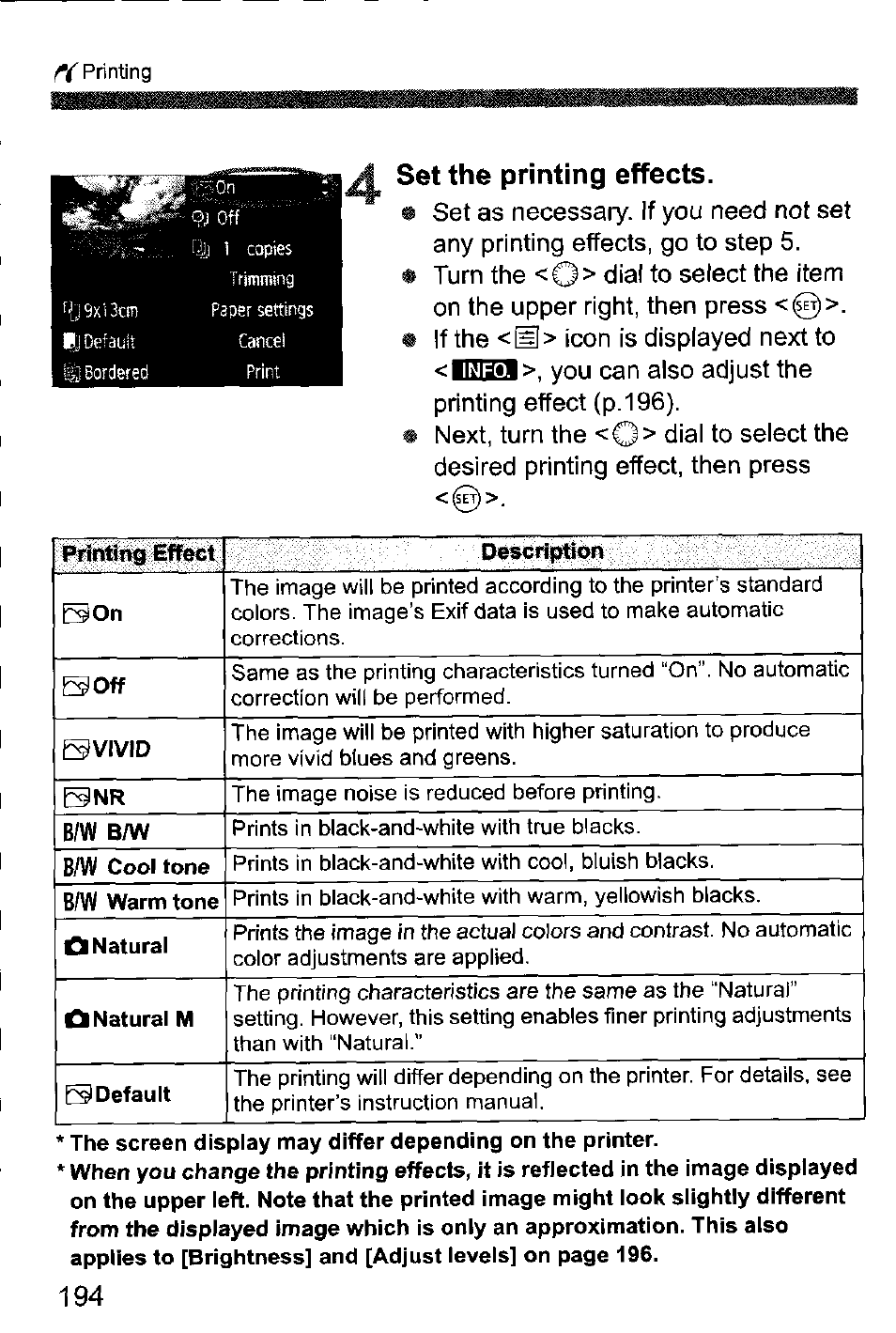 Set the printing effects | Canon EOS-1D Mark IV User Manual | Page 194 / 276