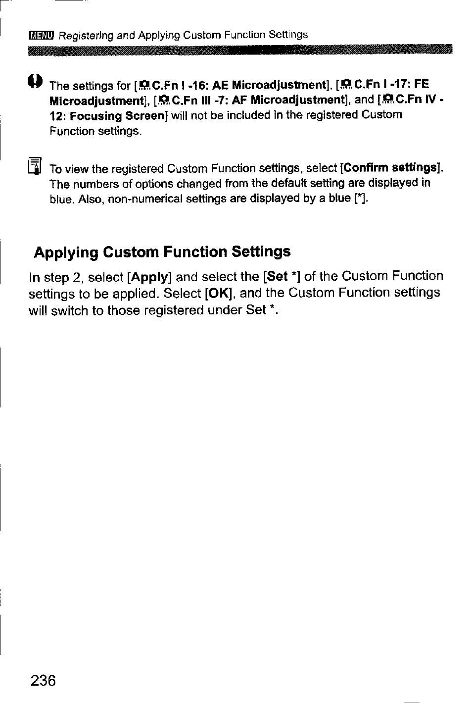 Applying custom function settings | Canon EOS-1D Mark IV User Manual | Page 236 / 276
