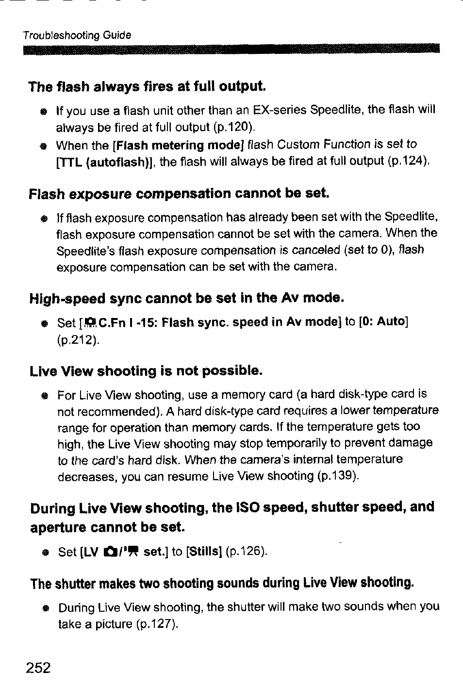 The flash always fires at full output, Flash exposure compensation cannot be set, High-speed sync cannot be set in the av mode | Live view shooting is not possible, Aperture cannot be set | Canon EOS-1D Mark IV User Manual | Page 252 / 276