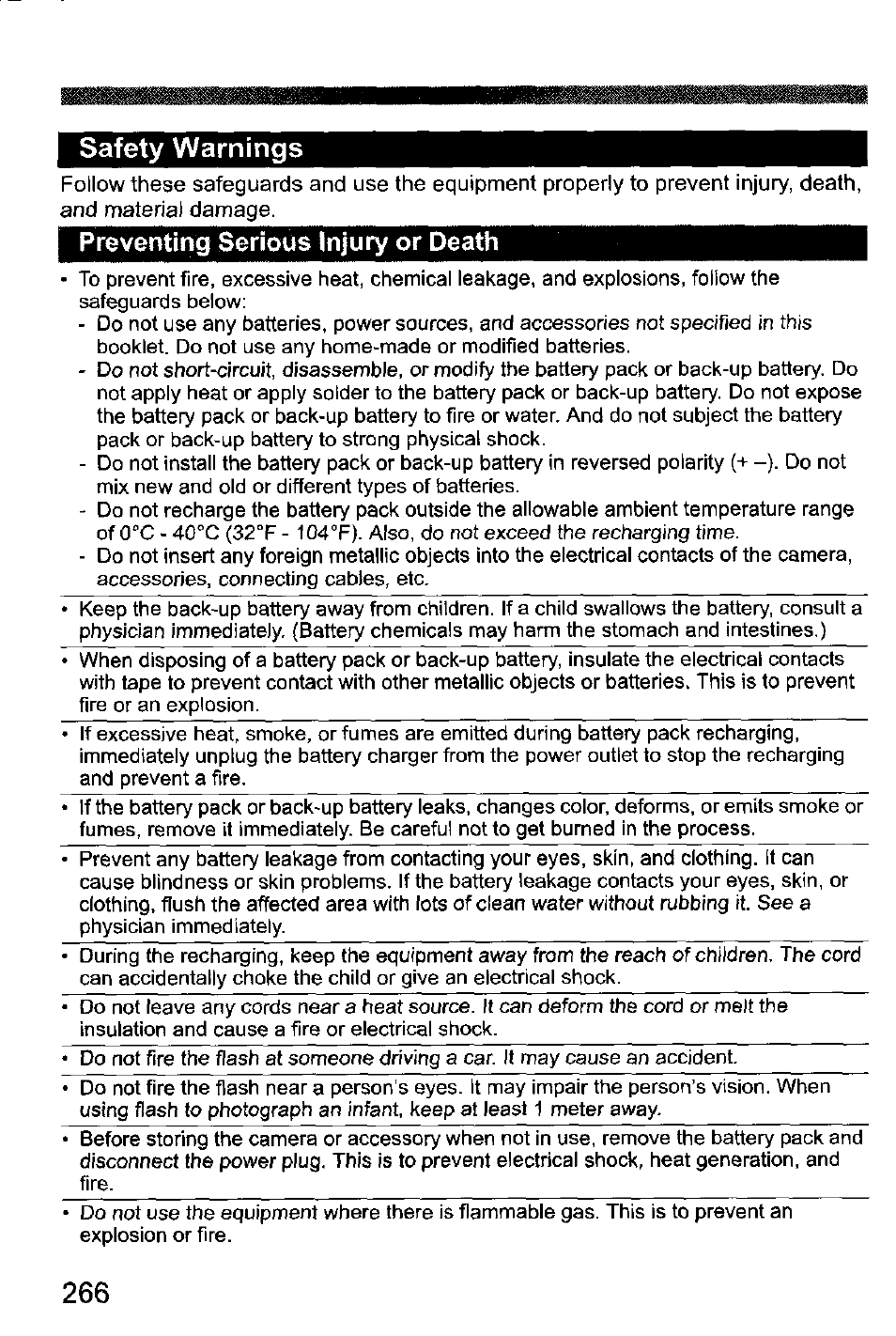 Safety warnings | Canon EOS-1D Mark IV User Manual | Page 266 / 276