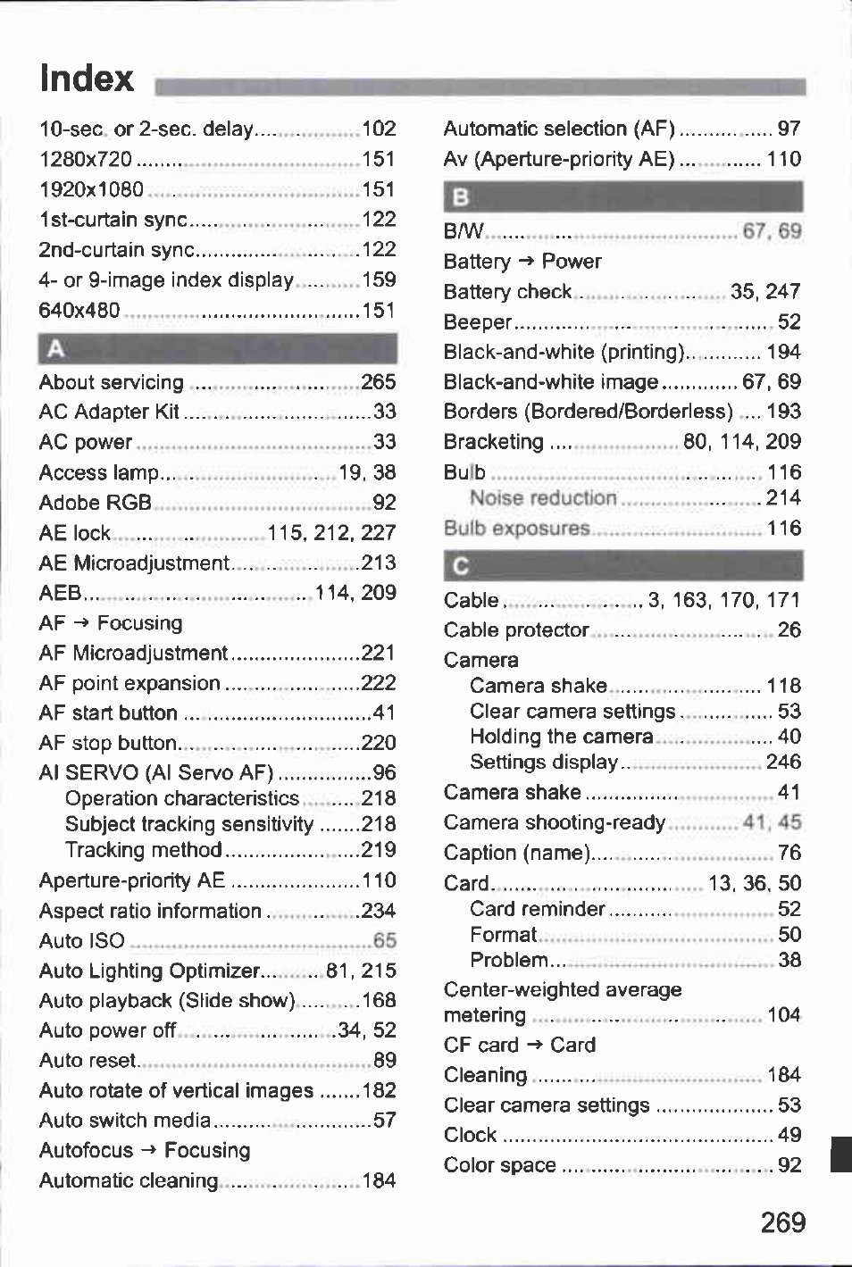Index | Canon EOS-1D Mark IV User Manual | Page 269 / 276