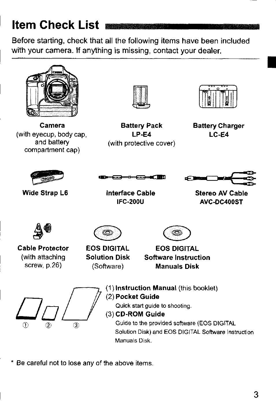 Item check list | Canon EOS-1D Mark IV User Manual | Page 3 / 276