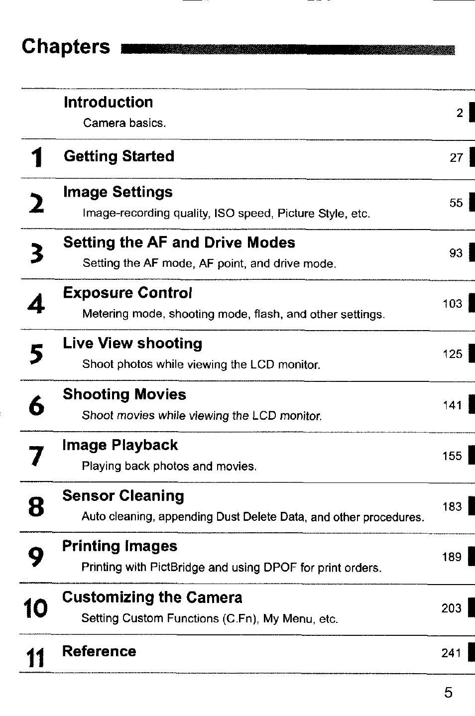 Chapters | Canon EOS-1D Mark IV User Manual | Page 5 / 276