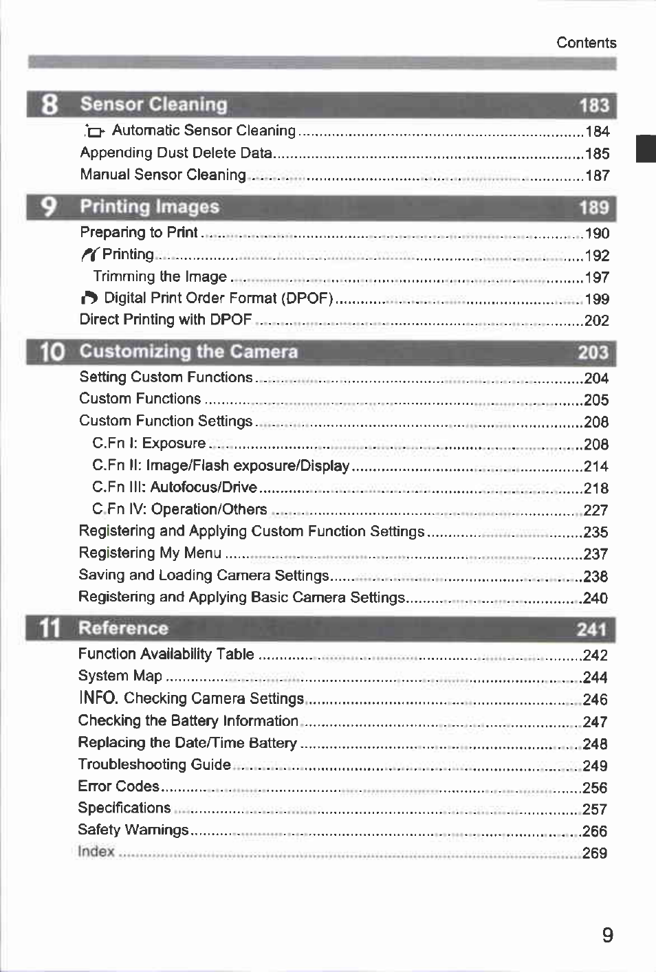 8sensor cleaning, 9printing images, 10 customizing the camera | 11 reference | Canon EOS-1D Mark IV User Manual | Page 9 / 276