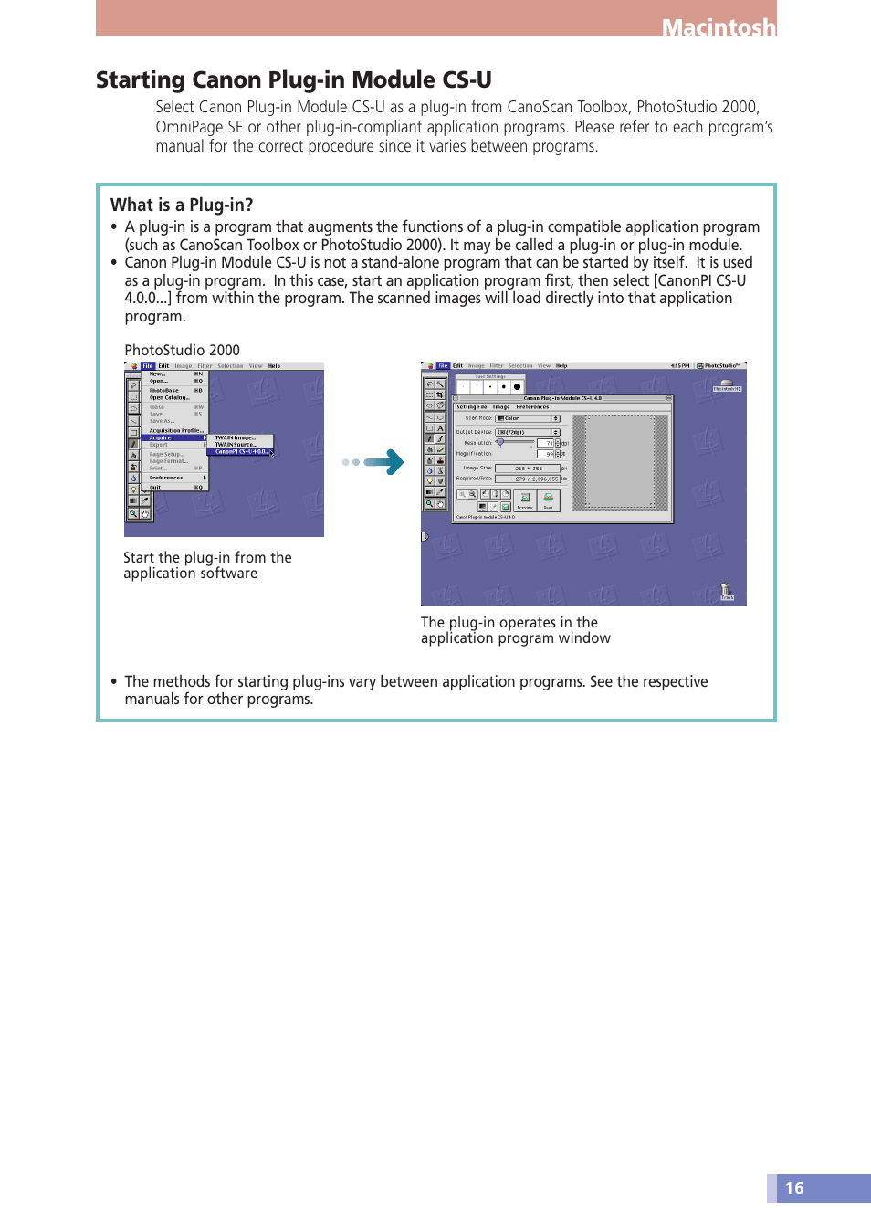 Macintosh starting canon plug-in module cs-u | Canon CanoScan D646U User Manual | Page 16 / 21