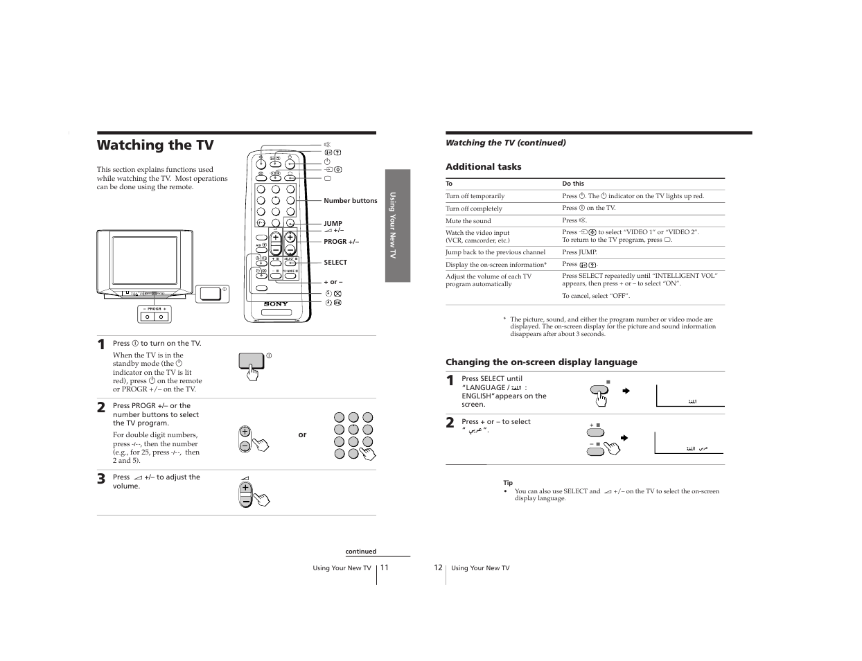 Watching the tv, One-push automatic programing | Sony Trinitron KV-2199XDK User Manual | Page 12 / 47