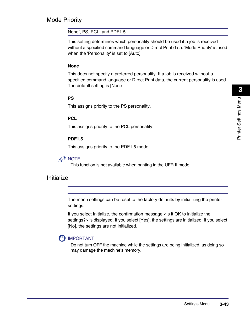 Mode priority, Initialize, Mode priority -43 initialize -43 | Canon IMAGE RUNNER 5075 User Manual | Page 111 / 250