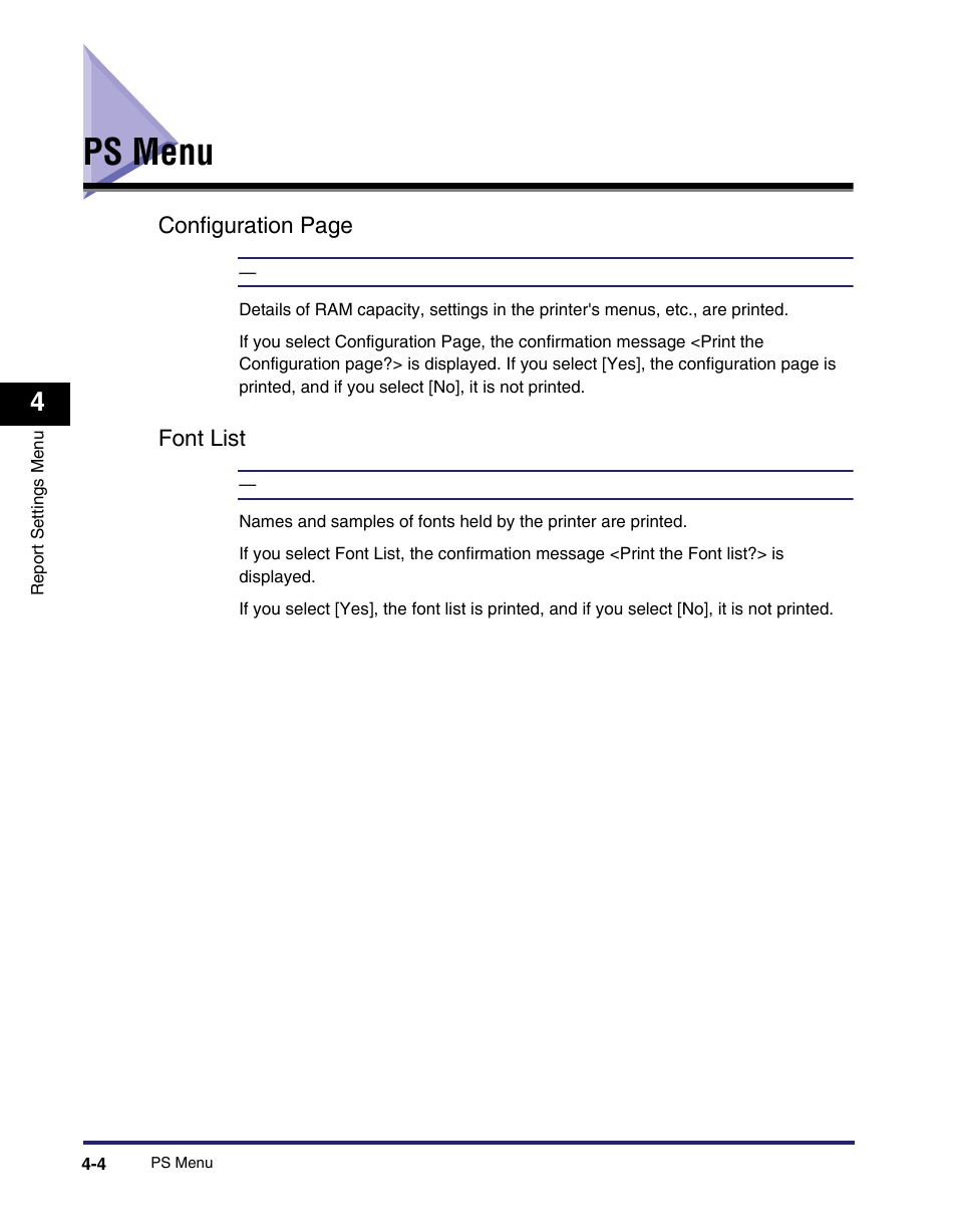 Ps menu, Font list, Ps menu -4 | Canon IMAGE RUNNER 5075 User Manual | Page 134 / 250