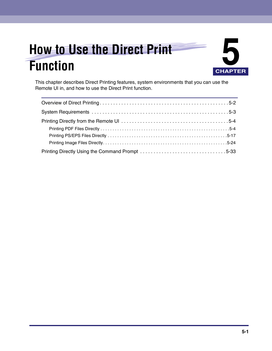 How to use the direct print function, Chapter 5, 5, "how to use the direct print function | Canon IMAGE RUNNER 5075 User Manual | Page 135 / 250