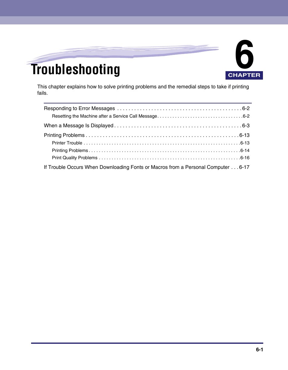 Troubleshooting, Chapter 6 | Canon IMAGE RUNNER 5075 User Manual | Page 169 / 250